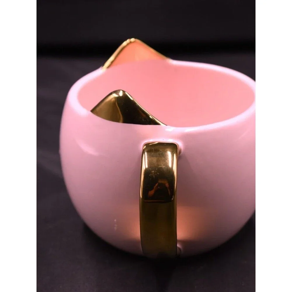 Cat Lovers Kitty Cat Mug Pinky Up Chloe Pink With Gold Ears Handle 12oz